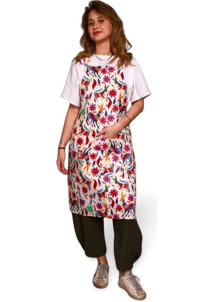 Çok Renkli Fiesta Flora Etekli Mutfak Önlüğü, Şık ve Kullanışlı, 92x49 cm, Pamuk Polyester