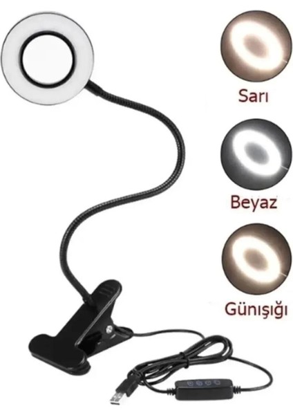 Mandallı LED Çalışma Okuma Işığı Ayarlanabilir Işık 3 Renk Masa Gece Lambası