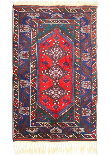 Antalya Döşemealtı El Dokuma Kırmızı ve Lacivert Renk Yün Halı 125X202 cm (2.52 M²)