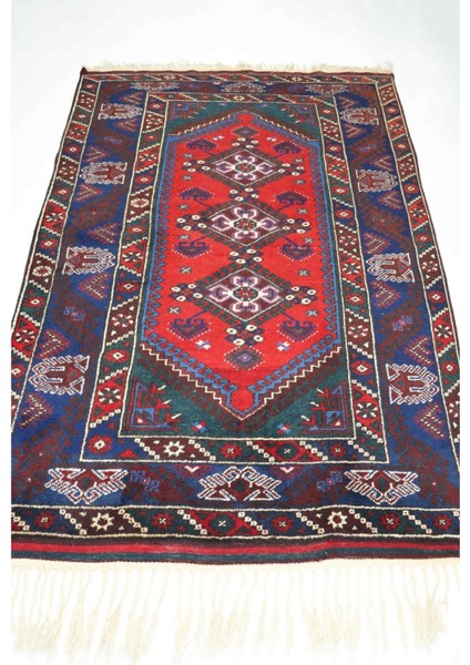 Antalya Döşemealtı El Dokuma Kırmızı ve Lacivert Renk Yün Halı 125X202 cm (2.52 M²) modelleri