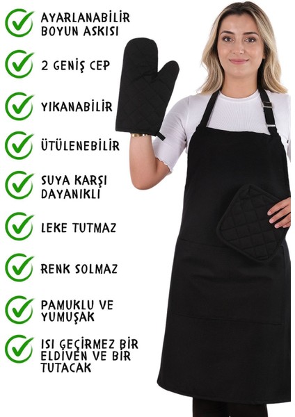3'lü Mutfak Önlüğü Seti, Eldiven ve Tutacak, Şık ve Kullanışlı, 60x80, Pamuk Polyester fiyatları