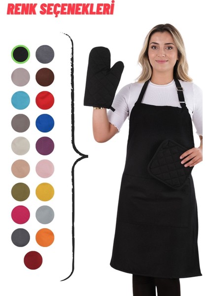 3'lü Mutfak Önlüğü Seti, Eldiven ve Tutacak, Şık ve Kullanışlı, 60x80, Pamuk Polyester indirimleri