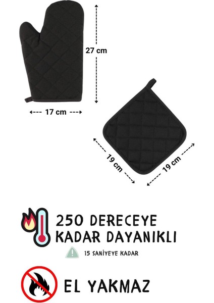 3'lü Mutfak Önlüğü Seti, Eldiven ve Tutacak, Şık ve Kullanışlı, 60x80, Pamuk Polyester