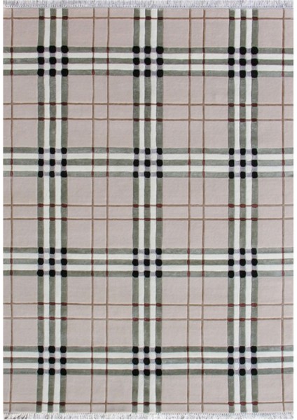 Ekose Desenli, Yeni Zelanda Yünü El Dokuma Pamuk Saçaklı London Halı 38138