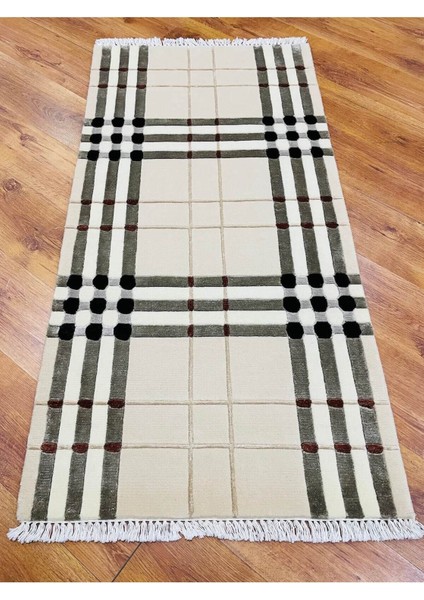 Ekose Desenli, Yeni Zelanda Yünü El Dokuma Pamuk Saçaklı London Halı 38138 fırsatları