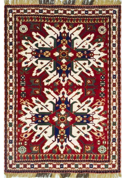 Ejder Motifli Yünden El Dokuma Bordo Renk Kars Halısı 146X198 cm (2.89 M²)