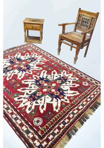 Ejder Motifli Yünden El Dokuma Bordo Renk Kars Halısı 146X198 cm (2.89 M²) fiyatları