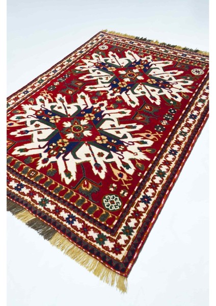 Ejder Motifli Yünden El Dokuma Bordo Renk Kars Halısı 146X198 cm (2.89 M²) fırsatları