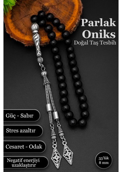 Erkek Oniks Taşlı Tesbih 8 mm Doğal Taş Oniks Tesbih BT044