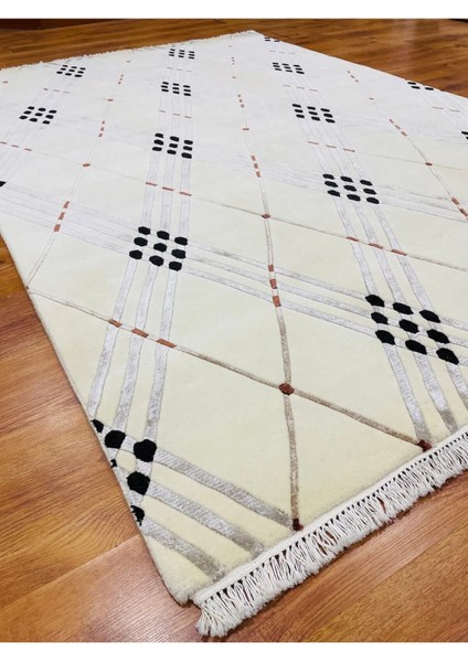 Ekose Desenli, Yeni Zelanda Yünü El Dokuma Pamuk Saçaklı London Halı 38140