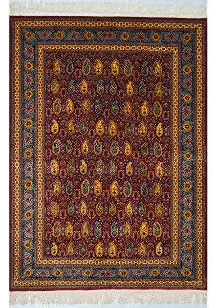Şal Desenli Bordo ve Altın Renk Yünden El Dokuma Hereke Halısı 125X185 cm (2.31 M²)