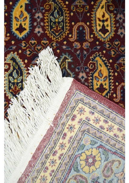 Şal Desenli Bordo ve Altın Renk Yünden El Dokuma Hereke Halısı 125X185 cm (2.31 M²)