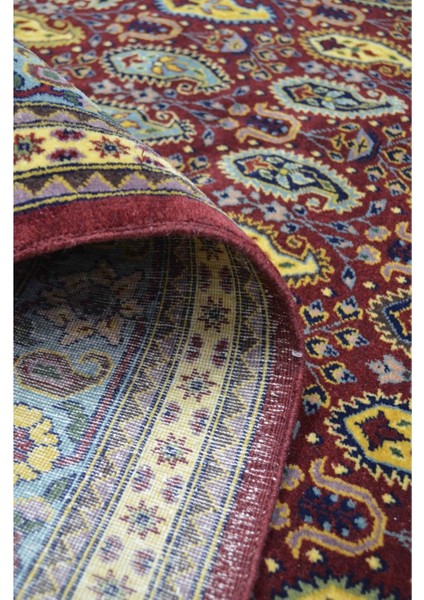 Şal Desenli Bordo ve Altın Renk Yünden El Dokuma Hereke Halısı 125X185 cm (2.31 M²)