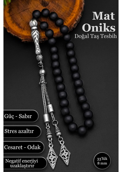 Mat Oniks Tesbih Erkek Doğal Taş Tesbih 8 mm BT056