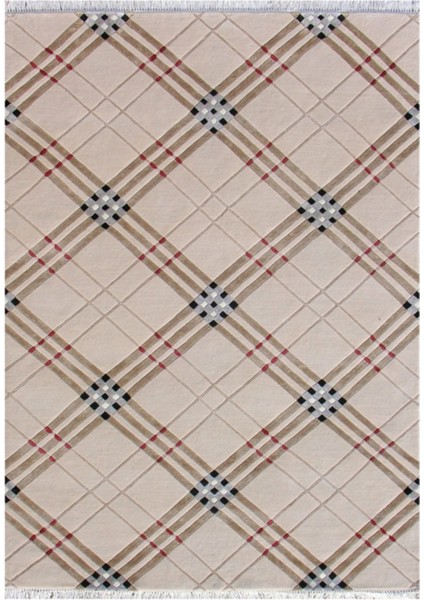 Ekose Desenli, Yeni Zelanda Yünü El Dokuma Pamuk Saçaklı London Halı 38137