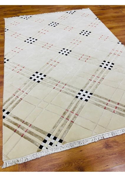 Ekose Desenli, Yeni Zelanda Yünü El Dokuma Pamuk Saçaklı London Halı 38137 fırsatları