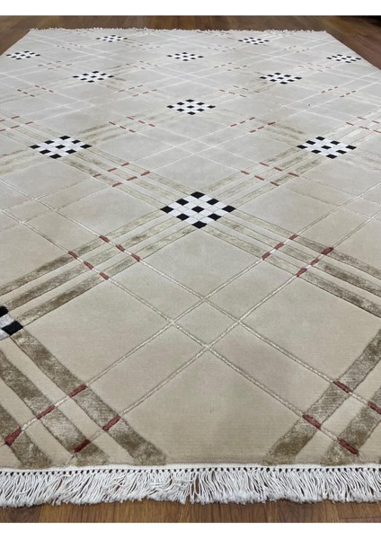 Ekose Desenli, Yeni Zelanda Yünü El Dokuma Pamuk Saçaklı London Halı 38137