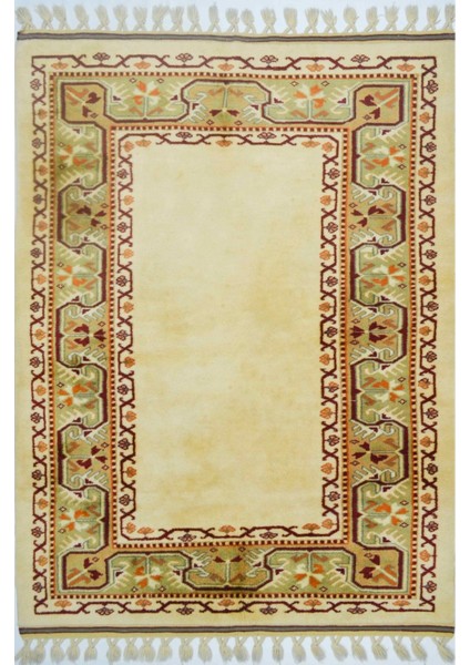 Yünden El Dokuma Bej Renk Yörük Halısı 127X185 cm (2.35 M²)
