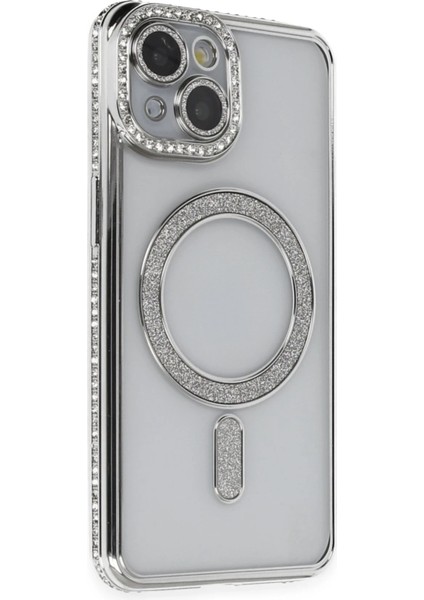 Iphone 14 Kılıf Joke Simli Magneticsafe Kılıf - Gümüş Zrnet