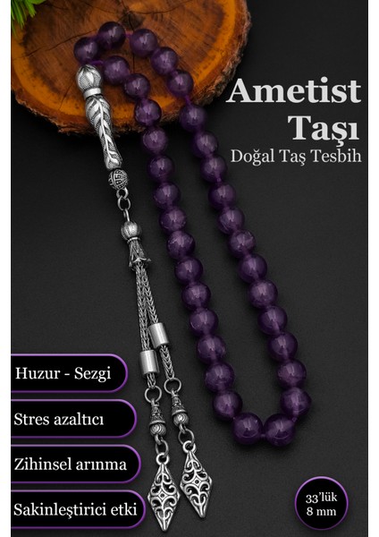 Ametist Tesbih Erkek Doğal Taş Ametist Tesbih 8 mm BT023