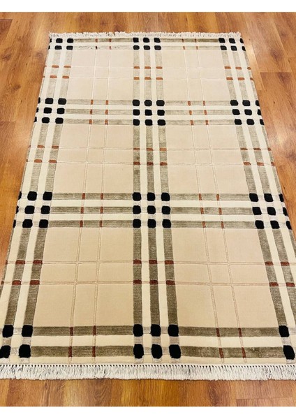 Ekose Desenli, Yeni Zelanda Yünü El Dokuma Pamuk Saçaklı London Halı 38138