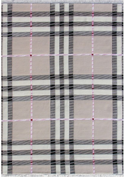 Ekose Desenli, Yeni Zelanda Yünü El Dokuma Pamuk Saçaklı London Halı 38141