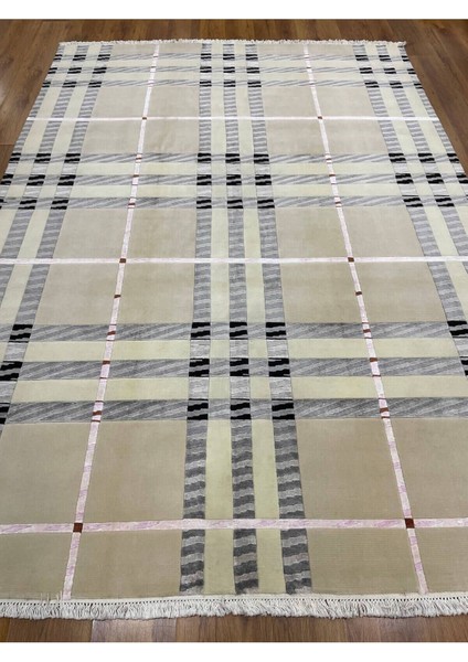 Ekose Desenli, Yeni Zelanda Yünü El Dokuma Pamuk Saçaklı London Halı 38141 fiyatları