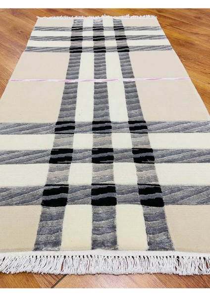 Ekose Desenli, Yeni Zelanda Yünü El Dokuma Pamuk Saçaklı London Halı 38141 indirimleri