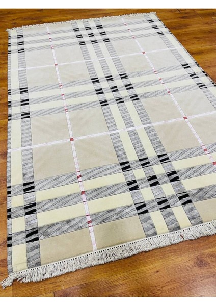 Ekose Desenli, Yeni Zelanda Yünü El Dokuma Pamuk Saçaklı London Halı 38141
