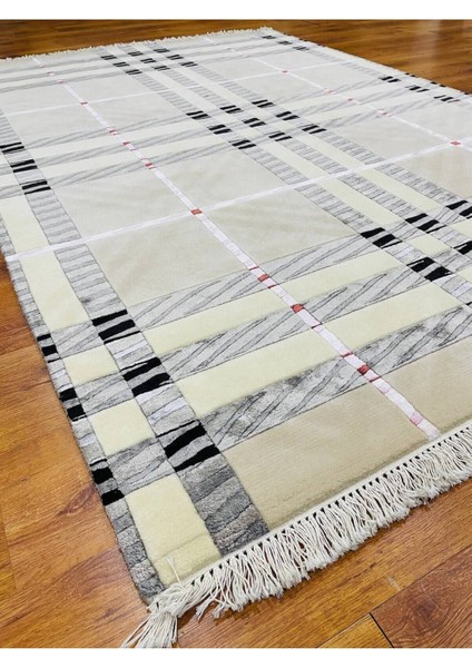 Ekose Desenli, Yeni Zelanda Yünü El Dokuma Pamuk Saçaklı London Halı 38141