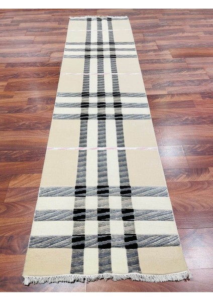 Ekose Desenli, Yeni Zelanda Yünü El Dokuma Pamuk Saçaklı London Halı 38141