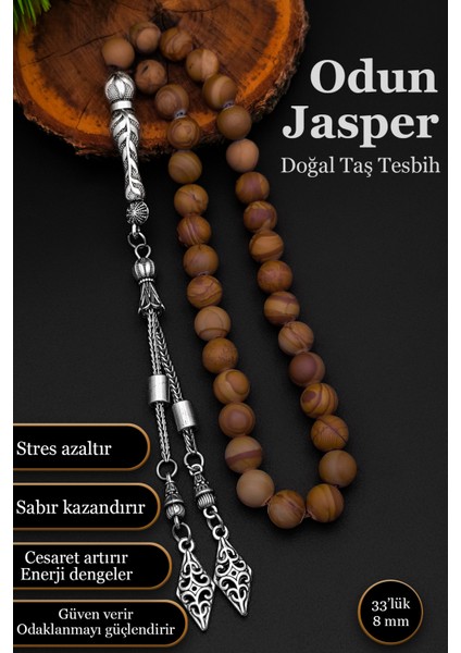 Doğal Taş Tesbih Odun Jasper Erkek Tesbih 8 mm BT029