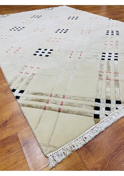 Ekose Desenli, Yeni Zelanda Yünü El Dokuma Pamuk Saçaklı London Halı 38137 indirimleri