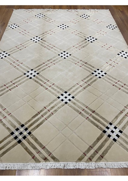 Ekose Desenli, Yeni Zelanda Yünü El Dokuma Pamuk Saçaklı London Halı 38137