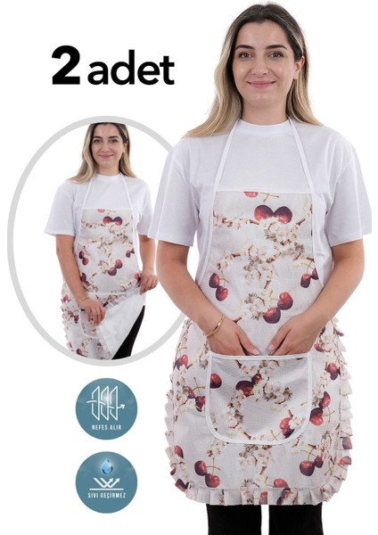 İki adet şık, suya ve kirliğe dayanıklı mutfak önlüğü, kırmızı, 50x70 cm