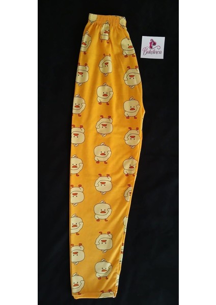 Sarı Zemin Üzerine Sevimli Civciv Desenli Pijama Altı