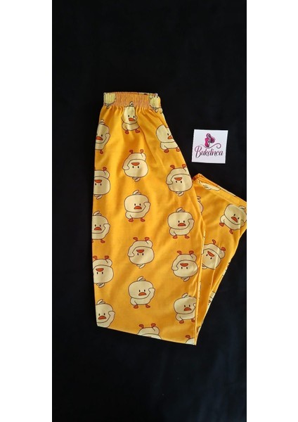 Sarı Zemin Üzerine Sevimli Civciv Desenli Pijama Altı