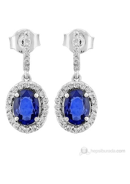 Oval Safir Ve Pırlanta Taşlı Küpe 0403E0012