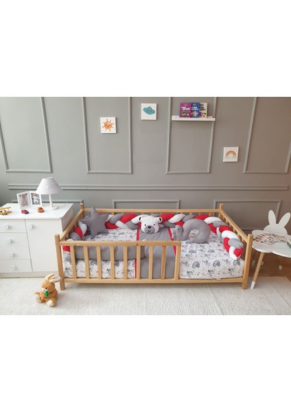 Montessori Beşik Uyku Seti - Örgü Kenar Gri Koruma