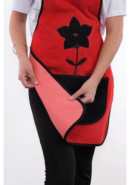 Kırmızı Çiçekli Su Geçirmez Mikrofiber Mutfak Önlüğü 50x70 fiyatları