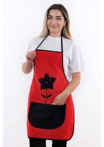 Kırmızı Çiçekli Su Geçirmez Mikrofiber Mutfak Önlüğü 50x70 indirimleri