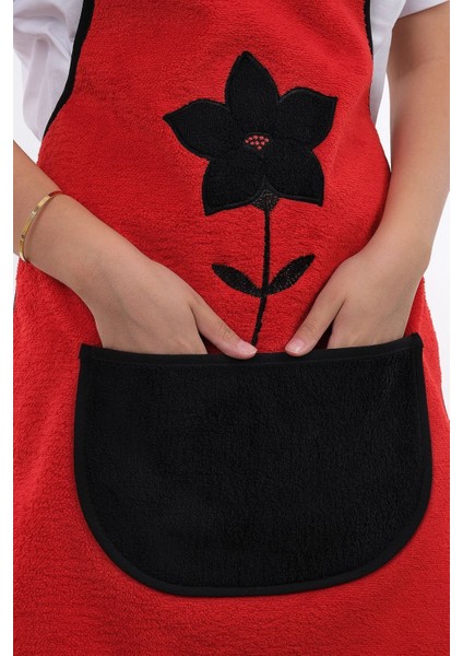 Kırmızı Çiçekli Su Geçirmez Mikrofiber Mutfak Önlüğü 50x70