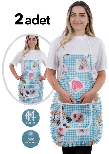 Şık ve kullanışlı 2'li sıvı geçirmez mutfak önlüğü seti, 50x70, yeşil renk