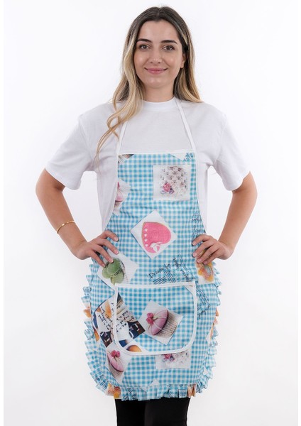 Şık ve kullanışlı 2'li sıvı geçirmez mutfak önlüğü seti, 50x70, yeşil renk modelleri