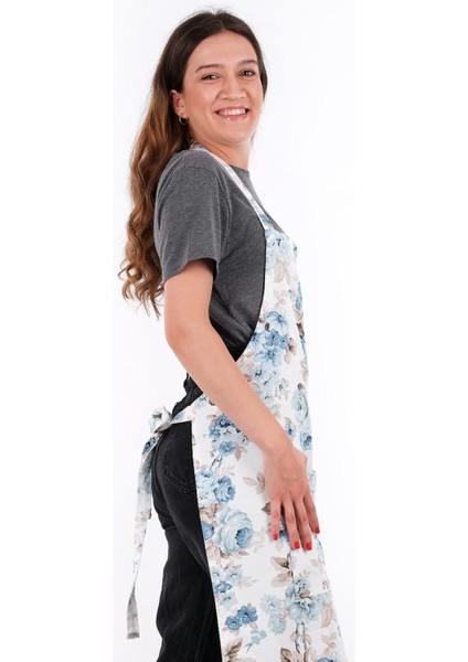 Renkli mavi gül desenli mutfak önlüğü, şık ve kullanışlı tasarım, 60x80 cm, pamuk polyester fiyatları