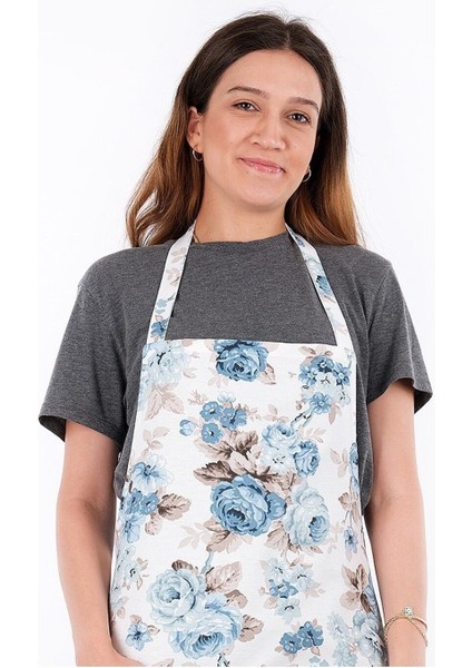 Renkli mavi gül desenli mutfak önlüğü, şık ve kullanışlı tasarım, 60x80 cm, pamuk polyester modelleri