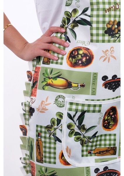 İkili Şık ve Sıvı Geçirmez Mutfak Önlüğü, 50x70, Yeşil, Polyester, Koruma ve Tarz