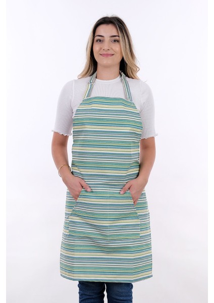 Yeşil Çizgili Ayarlanabilir Mutfak Önlüğü, Şef Askısı, Konforlu ve Şık Tasarım