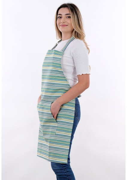 Yeşil Çizgili Ayarlanabilir Mutfak Önlüğü, Şef Askısı, Konforlu ve Şık Tasarım fiyatları