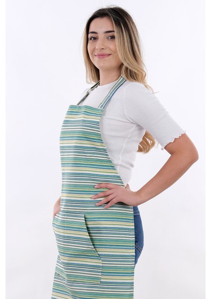 Yeşil Çizgili Ayarlanabilir Mutfak Önlüğü, Şef Askısı, Konforlu ve Şık Tasarım modelleri
